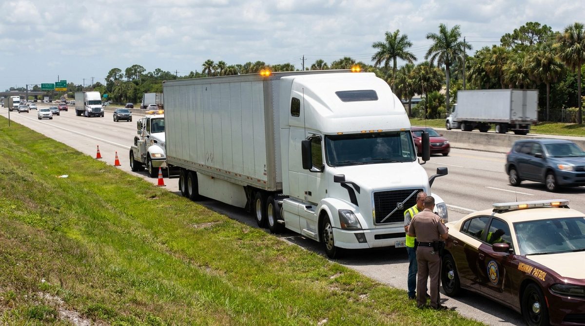 Accidente de camión comercial en una autopista interestatal de Florida